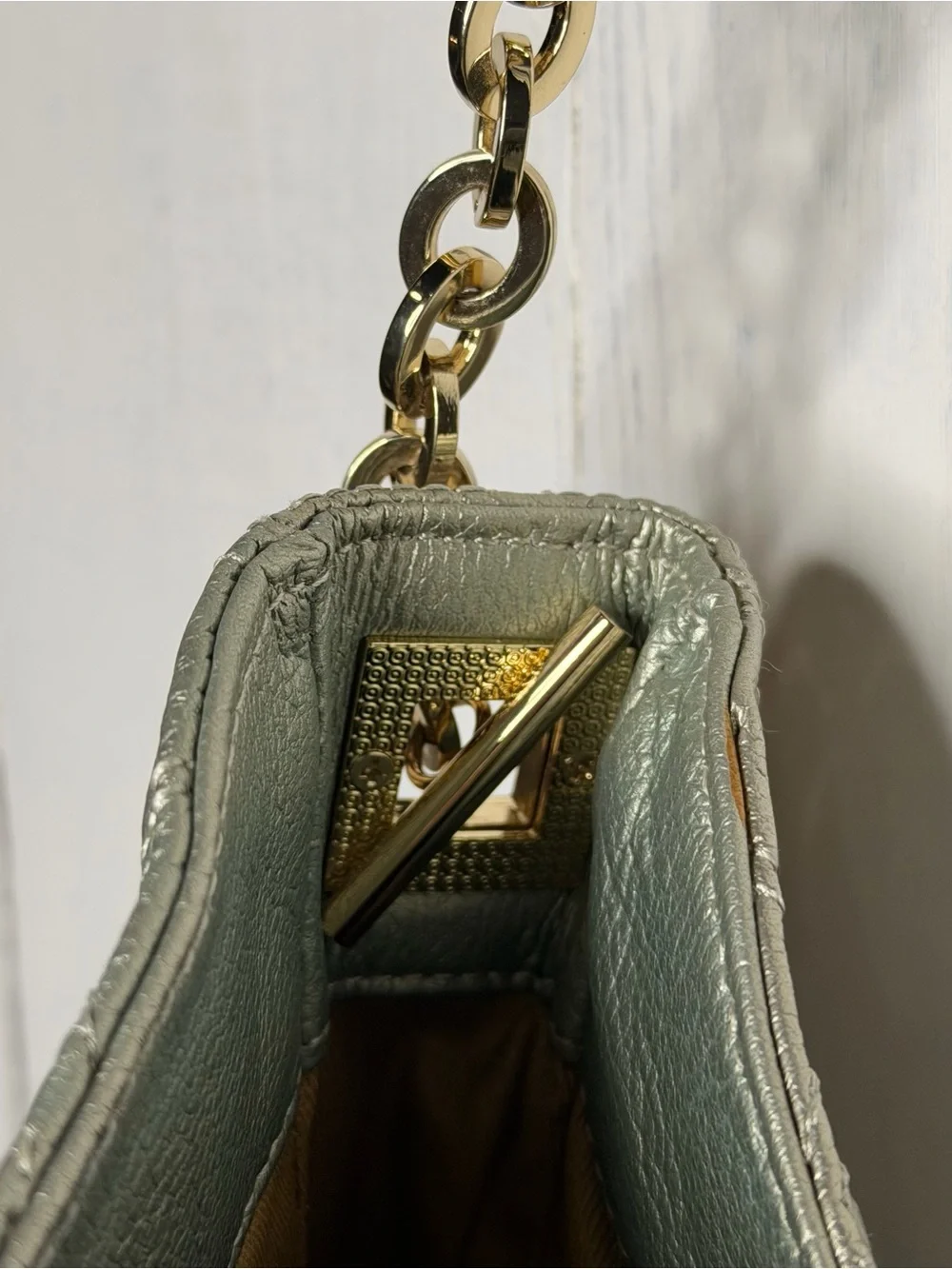 Antonio Melani Metallic Sage Green Quilted Hobo Shoulder Bag